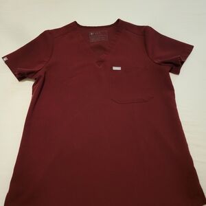 FIGS Women's V-Neck Top in Maroon